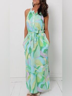 Tribal Halter Belted Maxi Dress M Medium